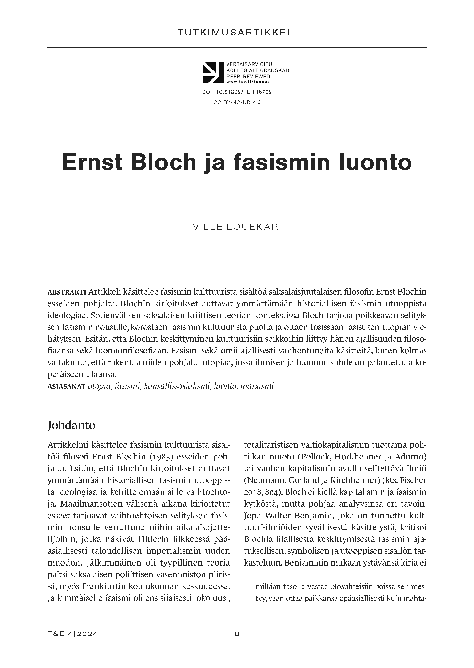 Ernst Bloch ja fasismin luonto