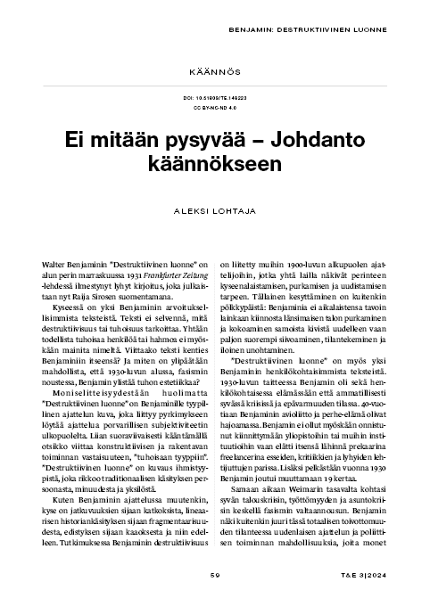 Ei mitään pysyvää - Johdanto käännökseen