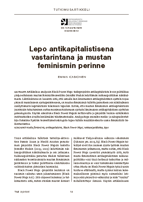 Lepo antikapitalistisena vastarintana ja mustan feminismin perinne