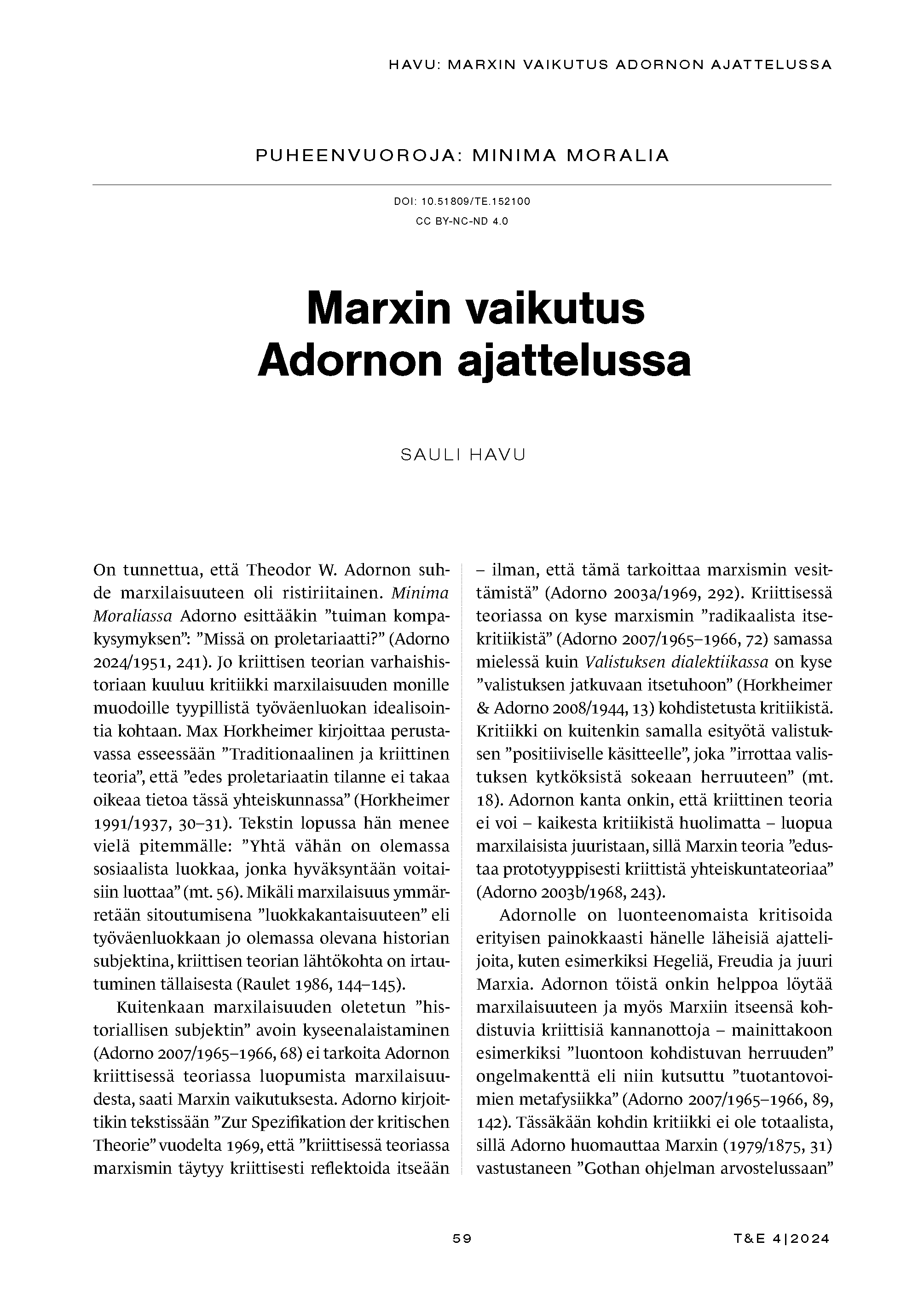 Marxin vaikutus Adornon ajattelussa