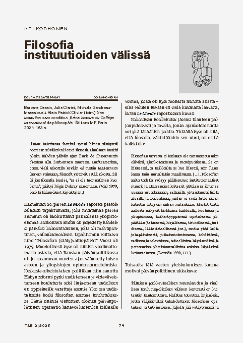Filosofia instituutioiden välissä